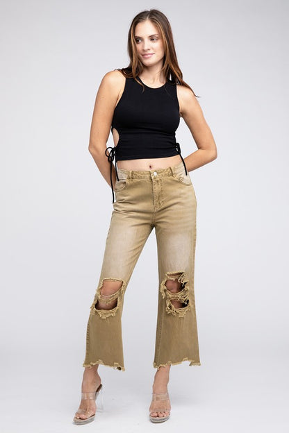 Distressed Washed Wide Leg Pants