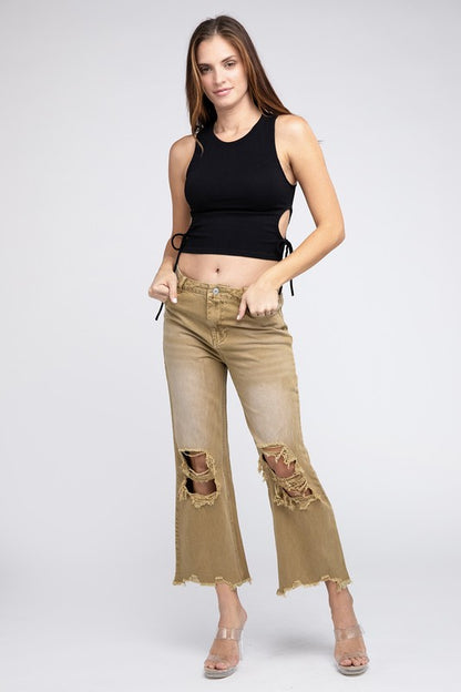 Distressed Washed Wide Leg Pants