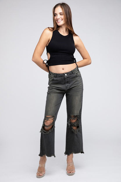 Distressed Washed Wide Leg Pants