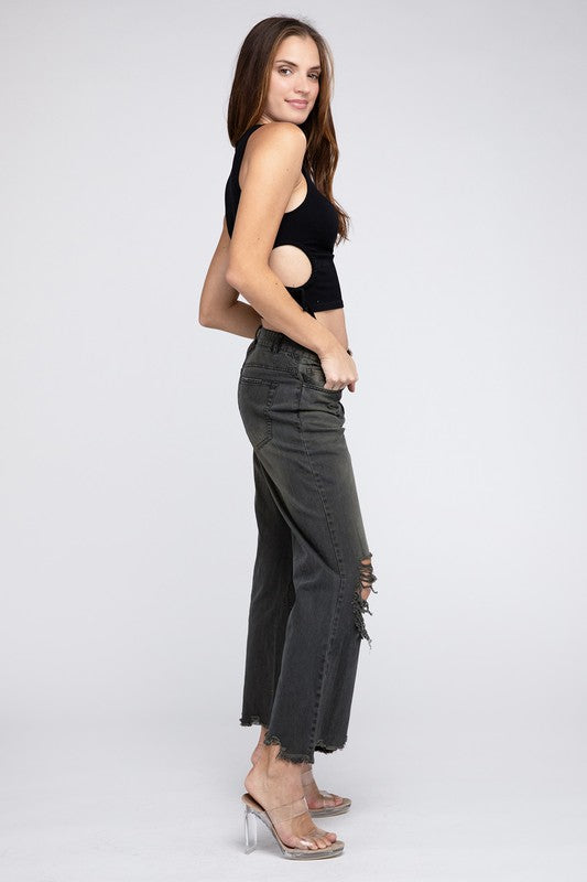 Distressed Washed Wide Leg Pants