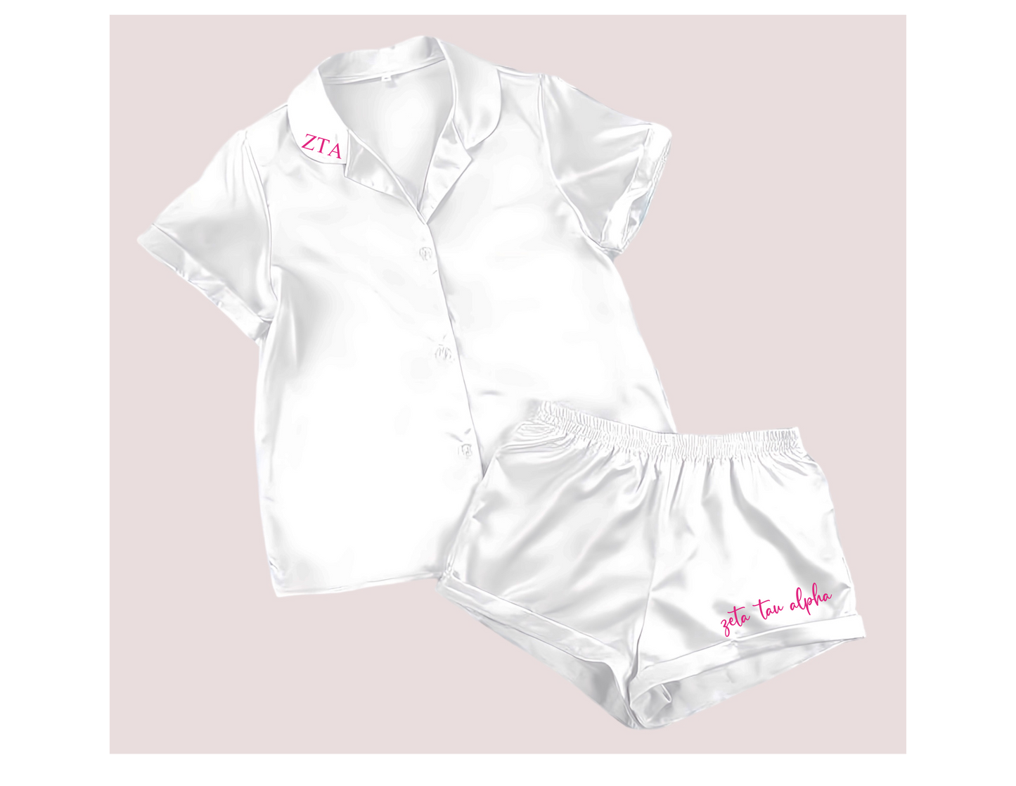 Sorority Shorts Set Pajamas-White