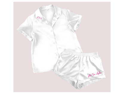Sorority Shorts Set Pajamas-White