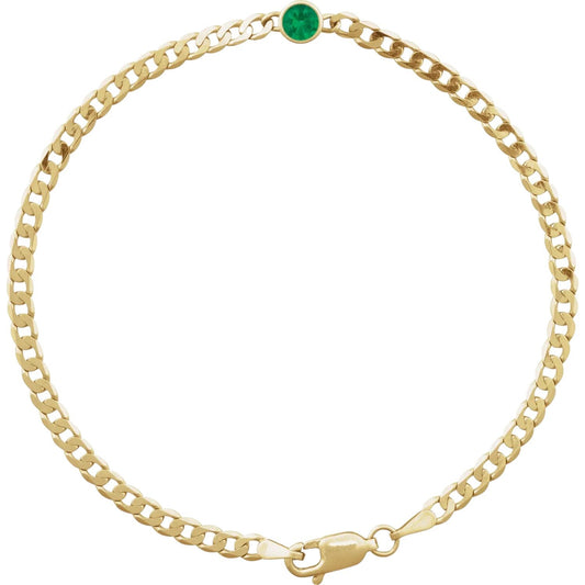14K Yellow Natural or Lab Grown Emerald Link 7" Bracelet