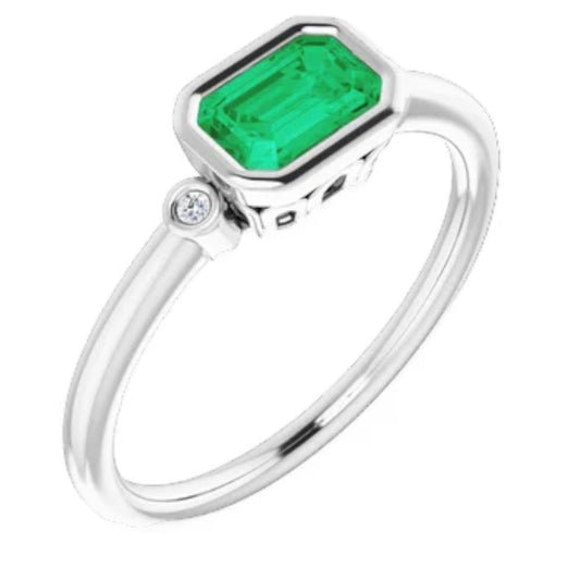 14K Lab-Grown Emerald & .02 CTW Natural Diamond Ring