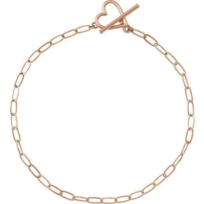 Heart & Paperclip-Style Chain Bracelet