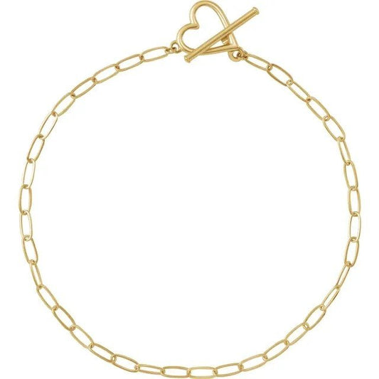 Heart & Paperclip-Style Chain Bracelet