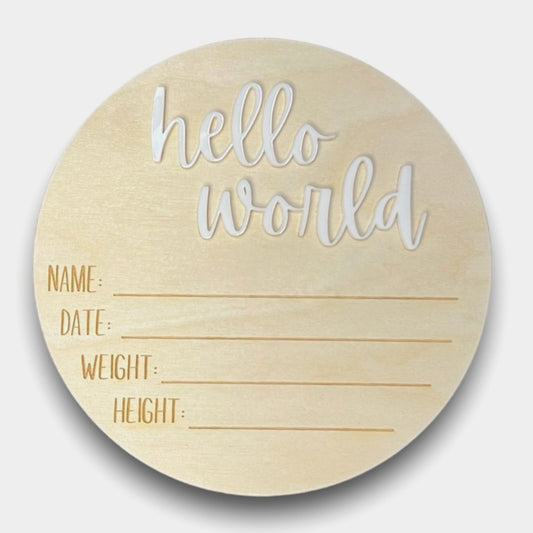 "Hello World" Baby Announcement Sign With Birth Stats