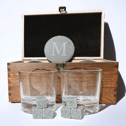 Whiskey Glass Set in Gift Wood Box