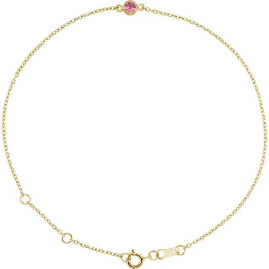 Natural Pink Tourmaline Bezel-Set Solitaire Bracelet