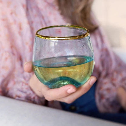 Aqua Bubble Stemless Wine Glass Set By Twine®